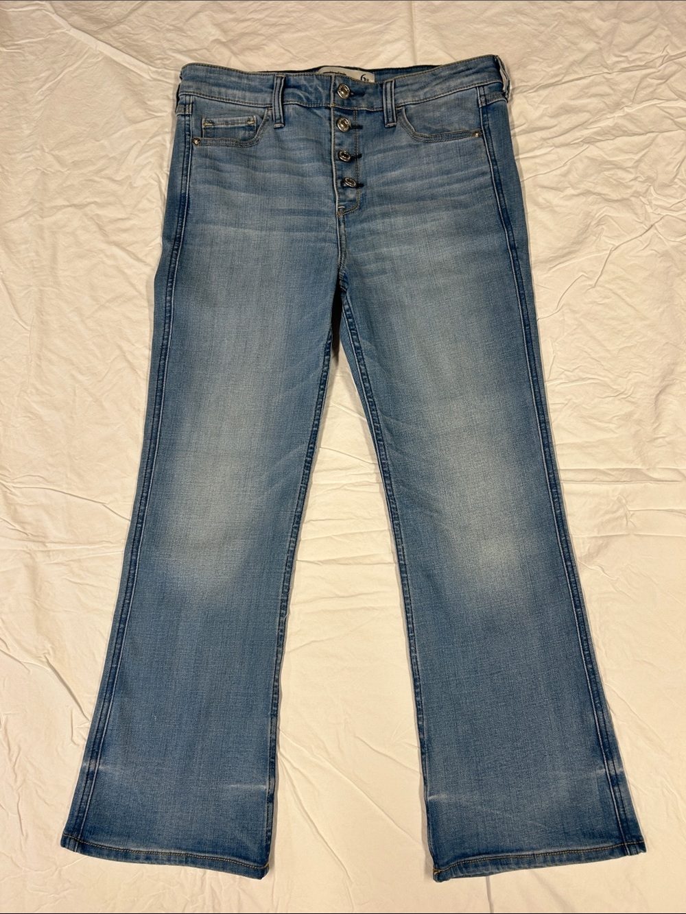 Abercrombie & Fitch Cropped Flare High Rise Jeans Button Fly Light Wash